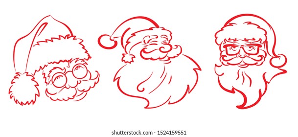Three Santa Claus on a white background for holiday Christmas design. Great for New Year cards, poster, banners, wrapping paper, invitations. Vector image