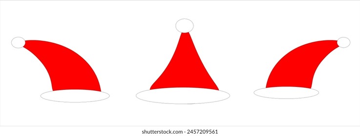 three santa hats red on a white background, 