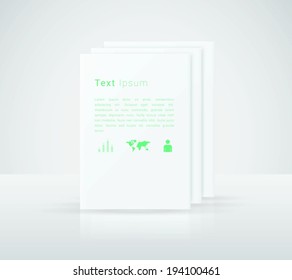 Three scalable minimal 3D text box vector in A4 paper design for web page background, infographics, exhibit - white, green version