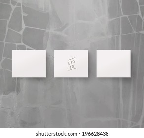 Three scalable minimal vector text box on old concrete wall for cover design, web page banner, layout, infographics