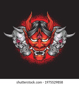 Three Scary Oni Masks Logo