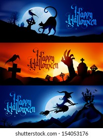 Three scary vector halloween banners - replace text with your own