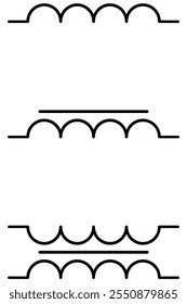 Tres signos electrotécnicos esquemáticos: bobina, bobina con núcleo y transformador