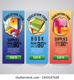 three school holiday vertical banner website vector illustration