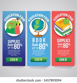 three school holiday vertical banner website flat style vector illustration