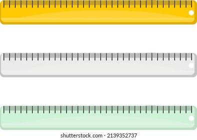 Three school rulers, illustration, vector on a white background.