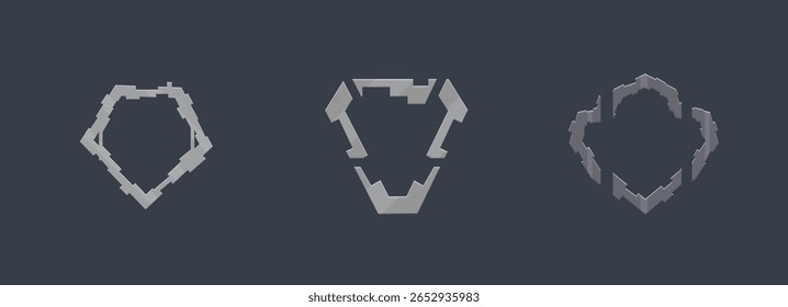 Three Sci Fi Futuristic Hud Military Diamond Triangle  Silver Frames Logo Element Vector Design