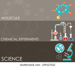 Three science banners. Infographics. Flat design style. vector