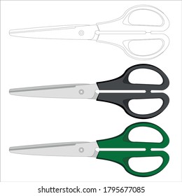 
three scissors of different colors