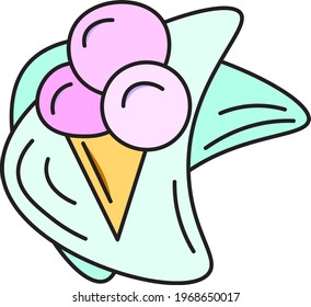 Three scoops of fruit ice cream, icon illustration, vector on white background