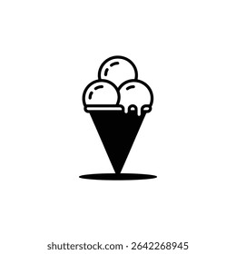 Three scoops ice cream cone black and white icon vector