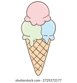 Tres cucharadas de helado en la ilustración del cono