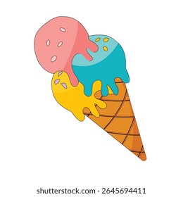 Tres cucharadas de helado en un cono de gofre