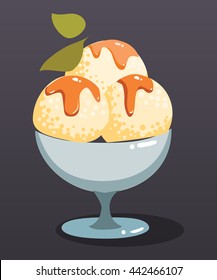 three scoops of icecream syrup in the glass. Ice Cream icon. 