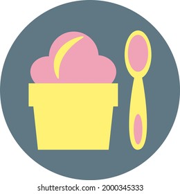 Three scoops of strawberry ice cream in cup, illustration, on a white background.