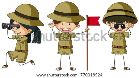 Three scouts in different actions illustration