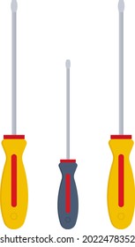 Tres destornilladores, ilustración, vector sobre un fondo blanco.