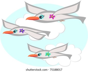 Three Seagulls Flying