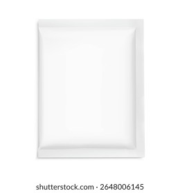 Three seal sachet mockup. Hyper realistic. Vector illustration isolated on white background. Flat lay view. Packaging for cosmetic, food, pet. Ready for your design. EPS10.