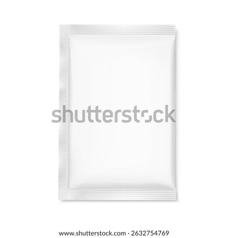 Three seal sachet mockup. Hyper realistic. Vector illustration isolated on white background. Flat lay view. Packaging for cosmetic, food, pet. Ready for your design. EPS10.