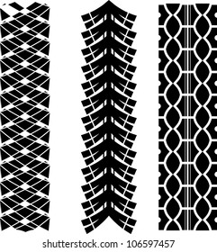 Three seamless black tire track silhouette