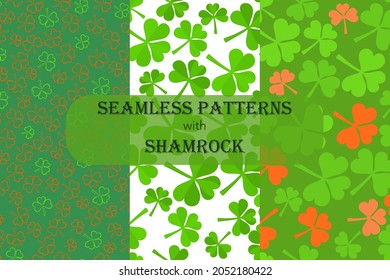 Three Seamless Patterns with the Shamrock leaves