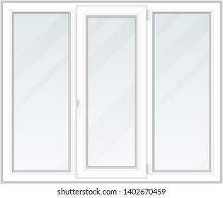 Three Section Window. Architectural element of the interior. Closed realistic vector window, element of architecture and interior design.