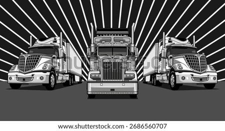 Three Semi Truck Logo Icon Illustration Design Vector Art
