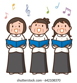 Three senior women singing together