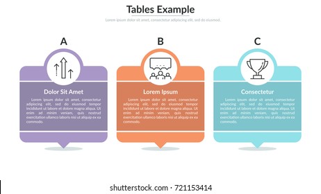 Three Separate Lettered Rectangular Elements With Thin Line Symbols, Text Boxes Inside And Pointers. Description Of Company Services. Minimalistic Infographic Design Template. Vector Illustration.