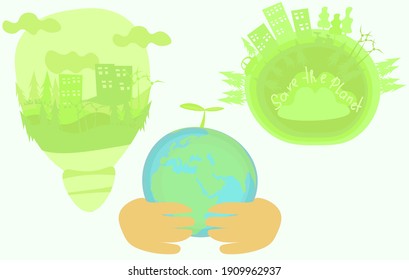 Three separate pictures on the topic of ecology and nature conservation.
