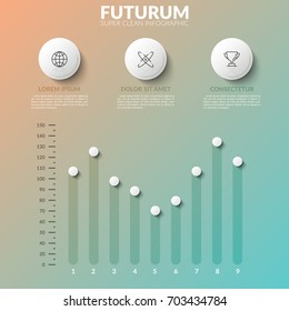 Three separate round elements with thin line icons inside, text boxes, vertical sliders and scale. Elements for web application interface. Creative infographic design template. Vector illustration.