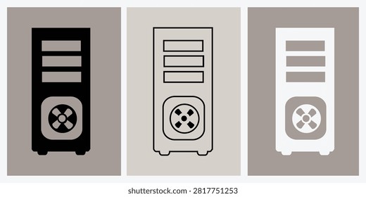 Three server tower units displayed side by side with varying shades
