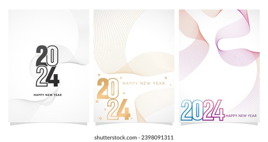 tres conjuntos de diseños abstractos 2024 fuentes números plantillas aislados fondos para el calendario de Año Nuevo, cobertura, encabezado de medios sociales, tarjetas de felicitación, impresión de pantalla, folleto de catálogo, portadas de revistas