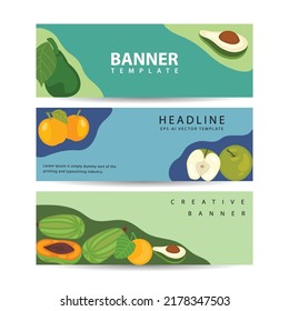 three set of banners with healthy fruit for diet vector illustration