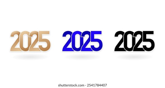 three Set colors of numbers for New Year and Christmas 2025 isolated white backgrounds for covering calendar, social media headers, greeting cards, screen printing, catalogue booklets, banners, poster