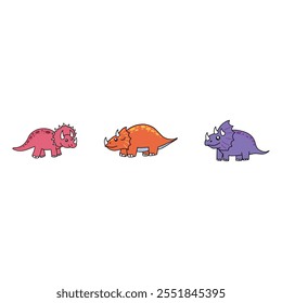 three set cute cartoon dinosaur illustrations