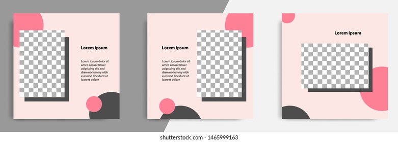 Three set editable square banner layout template - minimal modern design background in pink color with peach circle shape. Suitable for social media post, stories, story, flyer. Vector illustration