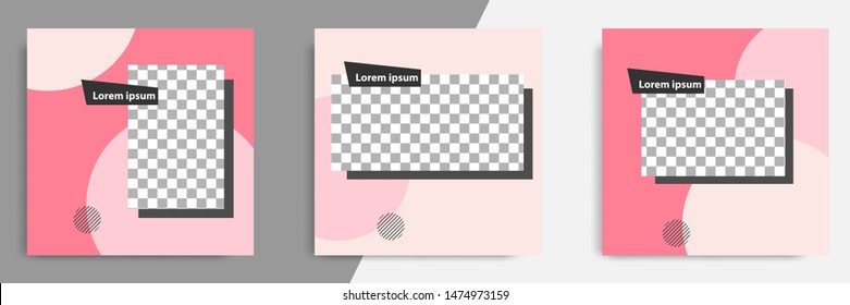 Three set editable square banner layout template - minimal modern design background in pink and peach circle shape. Suitable for social media post, stories, story, flyer. Vector illustration