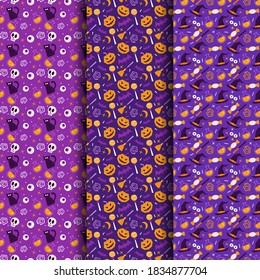 Three Set of Flat Design Pattern Halloween Theme Background