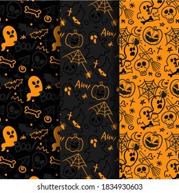 Three Set of Flat Pattern Design Halloween Theme Background