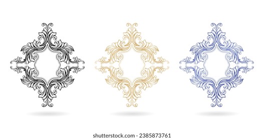 three set frames ornamental vintages styles on a isolated white backgrounds for screen printing, paper craft printable designs, wedding invitation cover, stationery design materials, hot foil material