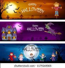 Three set of Halloween Banners