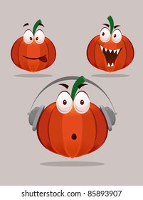 three set halloween pumpkin with expressions