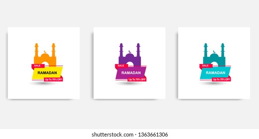 Three set of modern minimal Ramadan sale element for promotional banner advertising. Vector illustration