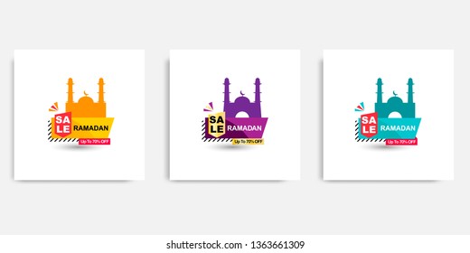 Three set of modern minimal Ramadan sale element for promotional banner advertising. Vector illustration