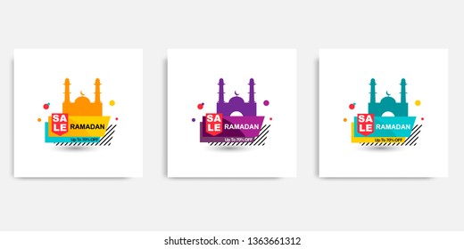 Three set of modern minimal Ramadan sale element for promotional banner advertising. Vector illustration
