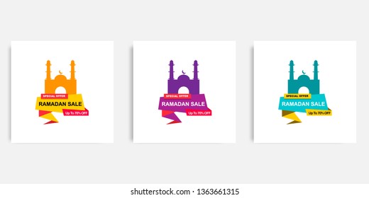 Three set of modern minimal Ramadan sale element for promotional banner advertising. Vector illustration