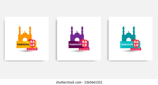 Three set of modern minimal Ramadan sale element for promotional banner advertising. Vector illustration