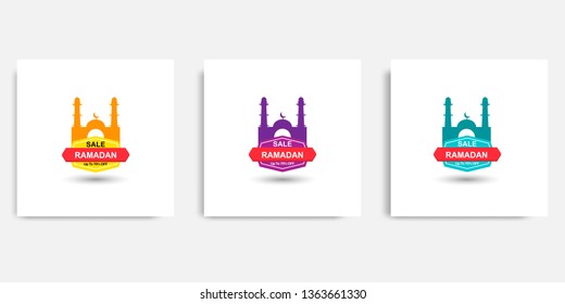 Three set of modern minimal Ramadan sale element for promotional banner advertising. Vector illustration